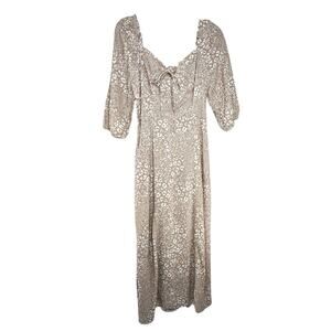 Sincerely Jules Cottagecore Boho Midi Dress SZ M Beige‎ Tan Prairie Romantic